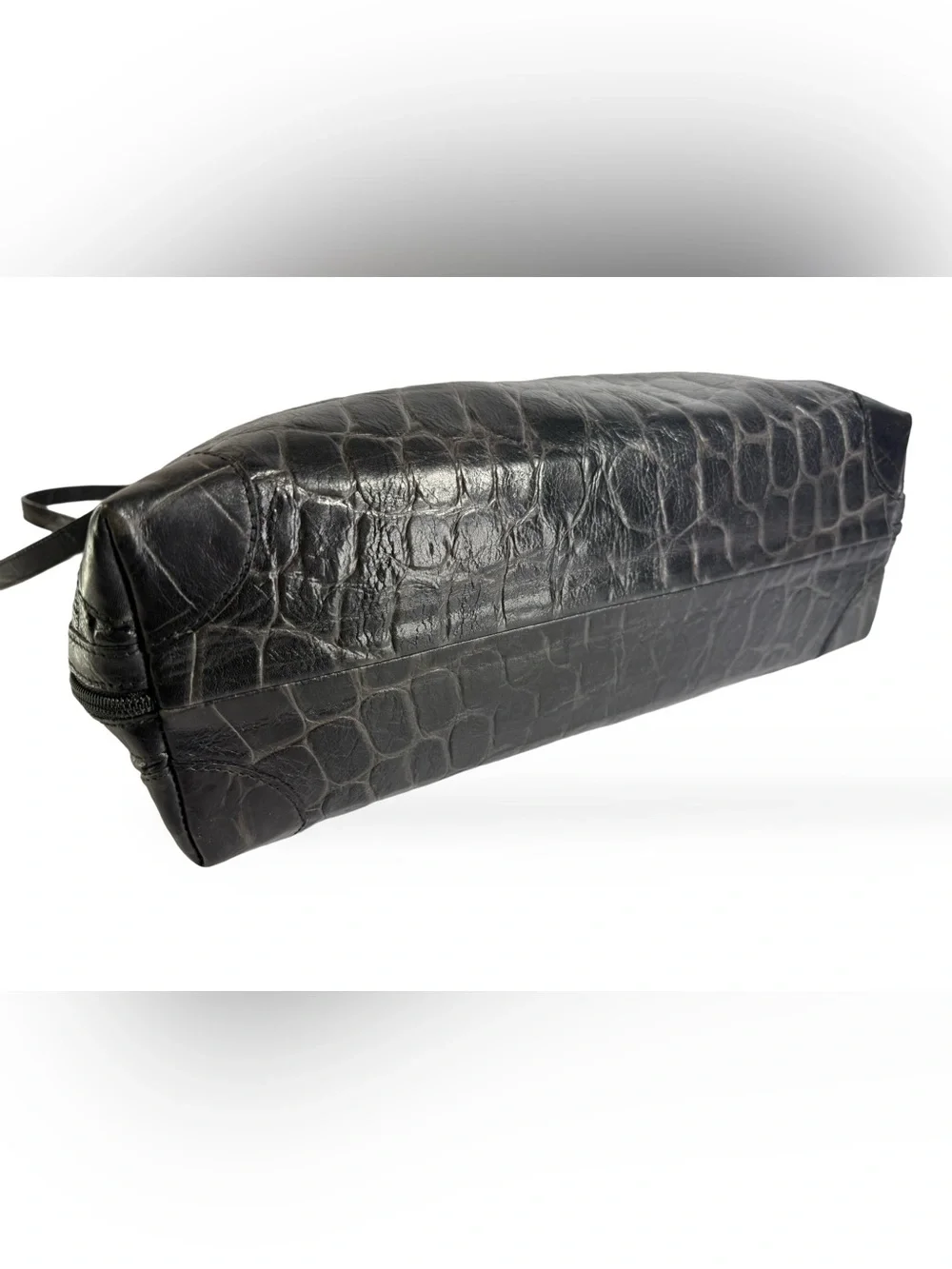 Black Croc-Embossed Dome Satchel with Dual Handles